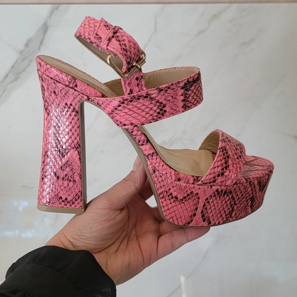 WILD DIVA Pink Python Snake Print Open toe Platfo… - image 3
